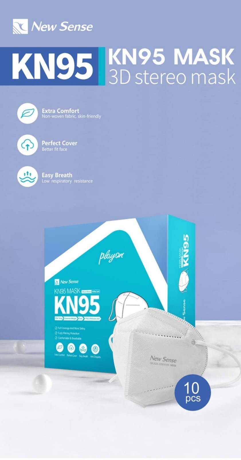 New Sense KN95 Mask - 10 Masks/Box